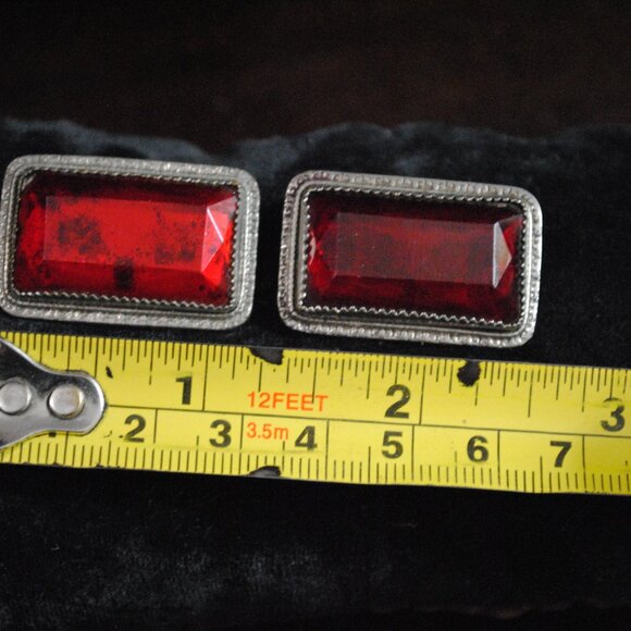 Antique Matching Pair of Oversized Ruby Czech Glass Sash Brooches - Picture 8 of 8